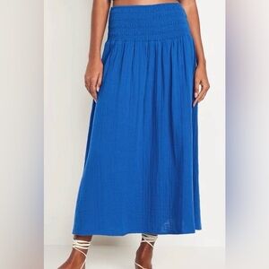 Old Navy Deep Blue Midi Skirt with Smocked Waist